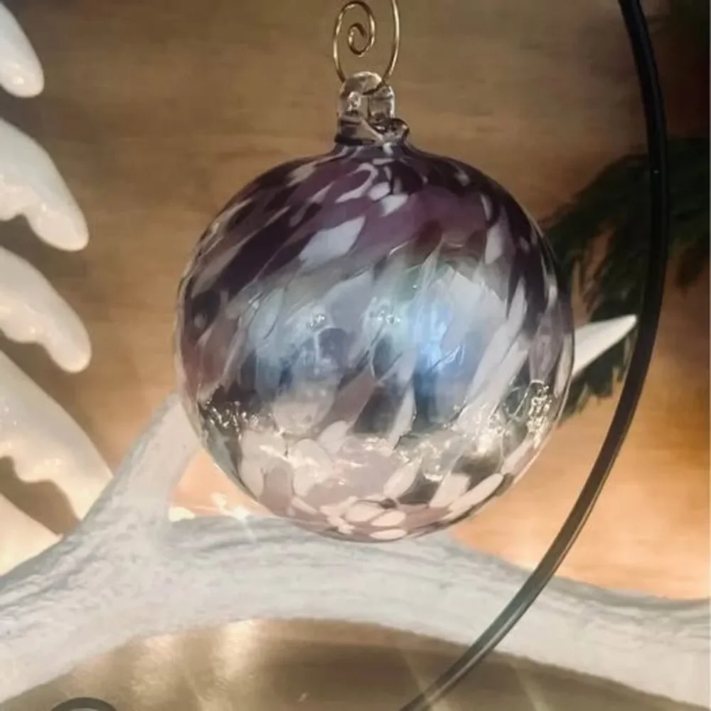 Handblown glass ornament witch ball gazing ball Purple 3.25” from Poland NEW